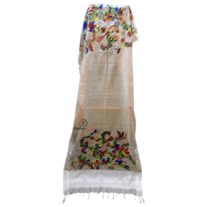 Madhubani Art Hand Painted Dupatta – Birds in Paradise