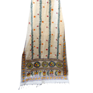 Madhubani Art Hand Painted Khadi Dupatta – Dancing Gopis