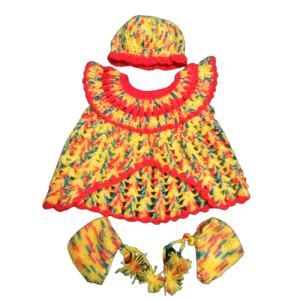 Crochet Winter Dress with Cap & Booties for Infant