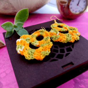 Handmade Crochet Semi Circle Flower Earring, Yellow