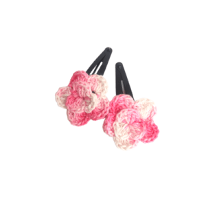 Handmade Crochet Flower Tik Tack Clip for hair – Pink (Set of 2)