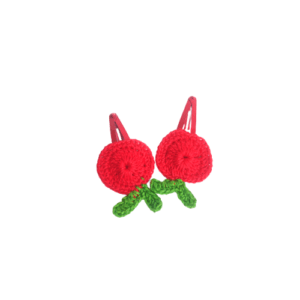 Handmade Crochet Cherry Tik Tack Clip for hair – Red (Set of 2)